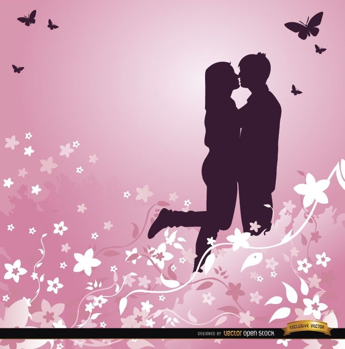 Love couple pink floral background