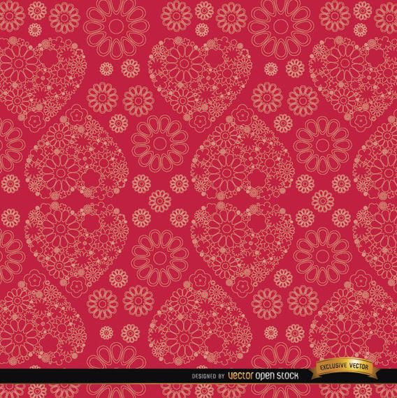 Flowers and hearts red pattern background Flowers and hearts red pattern background