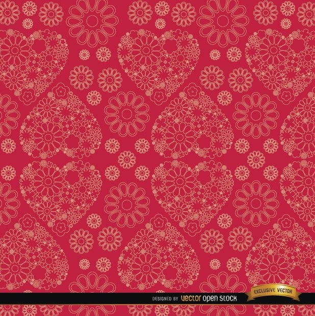 Flowers and hearts red pattern background