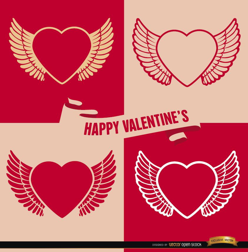 4 fondos de corazones alados de San Valentín