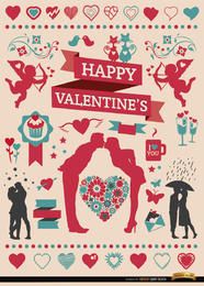 Conjunto de elementos de celebración de San Valentín
