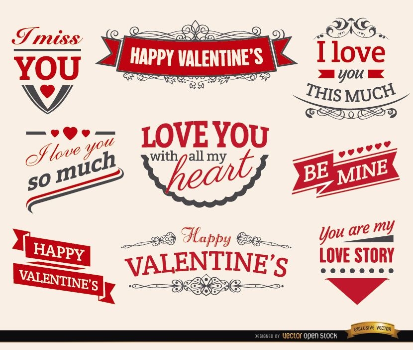 9 Valentine?s love ribbons labels