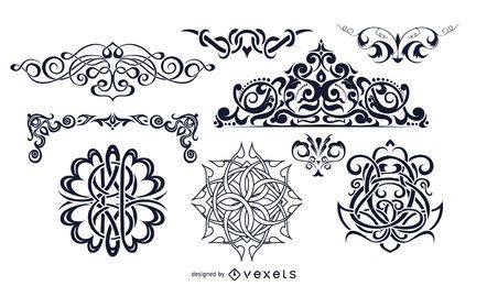 Conjunto de ornamentos Vintage preto-branco decorativo Conjunto de ornamentos Vintage preto-branco decorativo