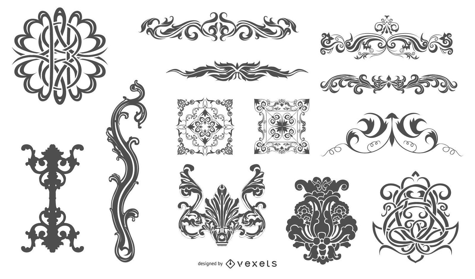 Pacote de ornamentos vintage Heraldry Flat & Sketchy