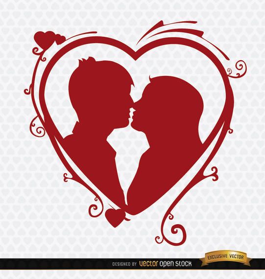 Kissing couple heart swirls background Kissing couple heart swirls background
