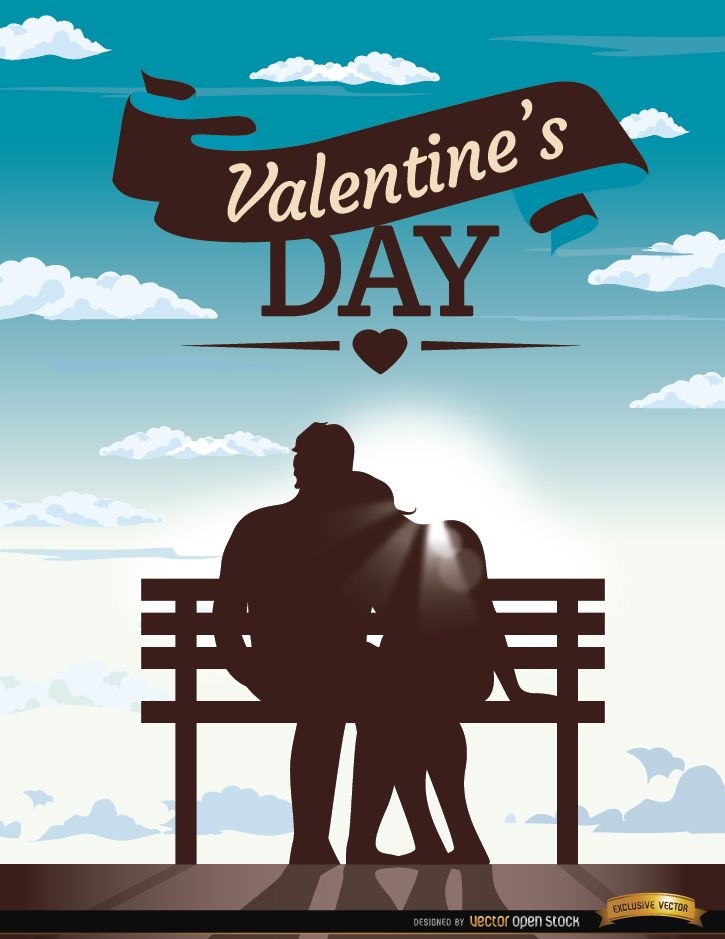 Valentine?s couple bench blue sky  
