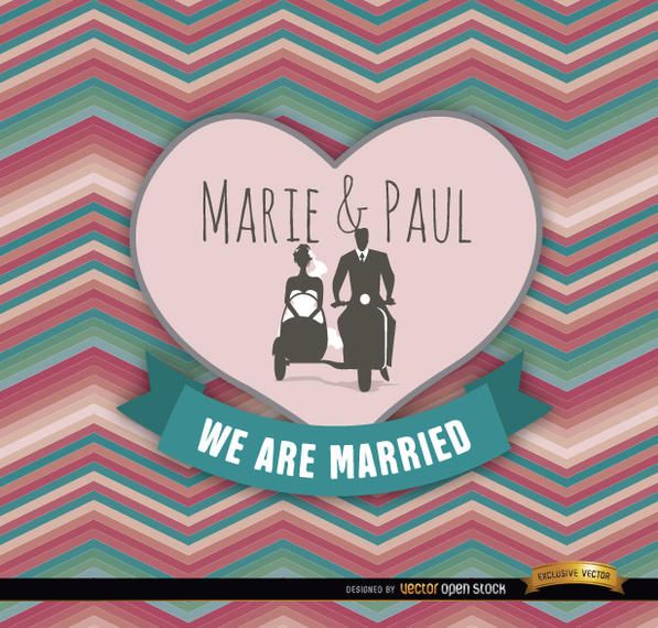 Sidecar couple colorful wedding invitation Sidecar couple colorful wedding invitation
