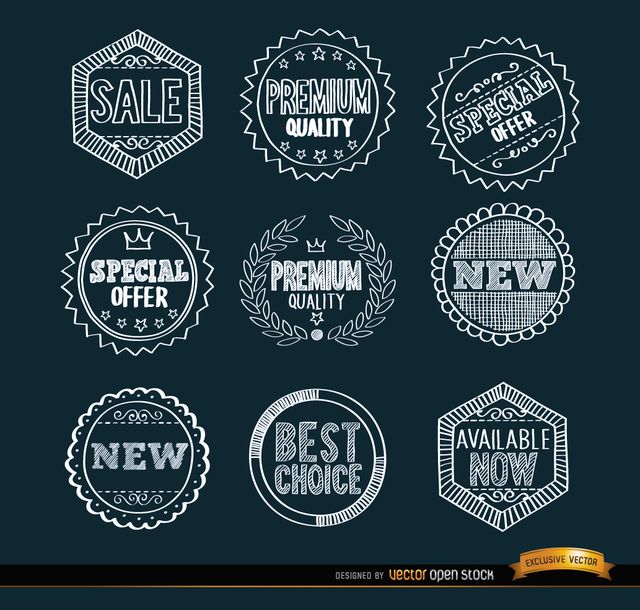 9 hand drawn blackboard feature labels for products