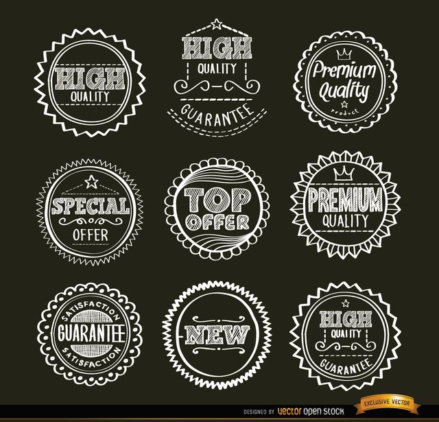 Hand Drawn badges blackboard set