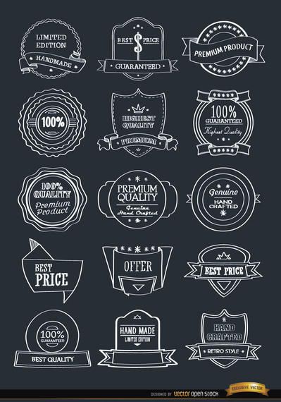 15 hand drawn badges emblems set 15 hand drawn badges emblems set