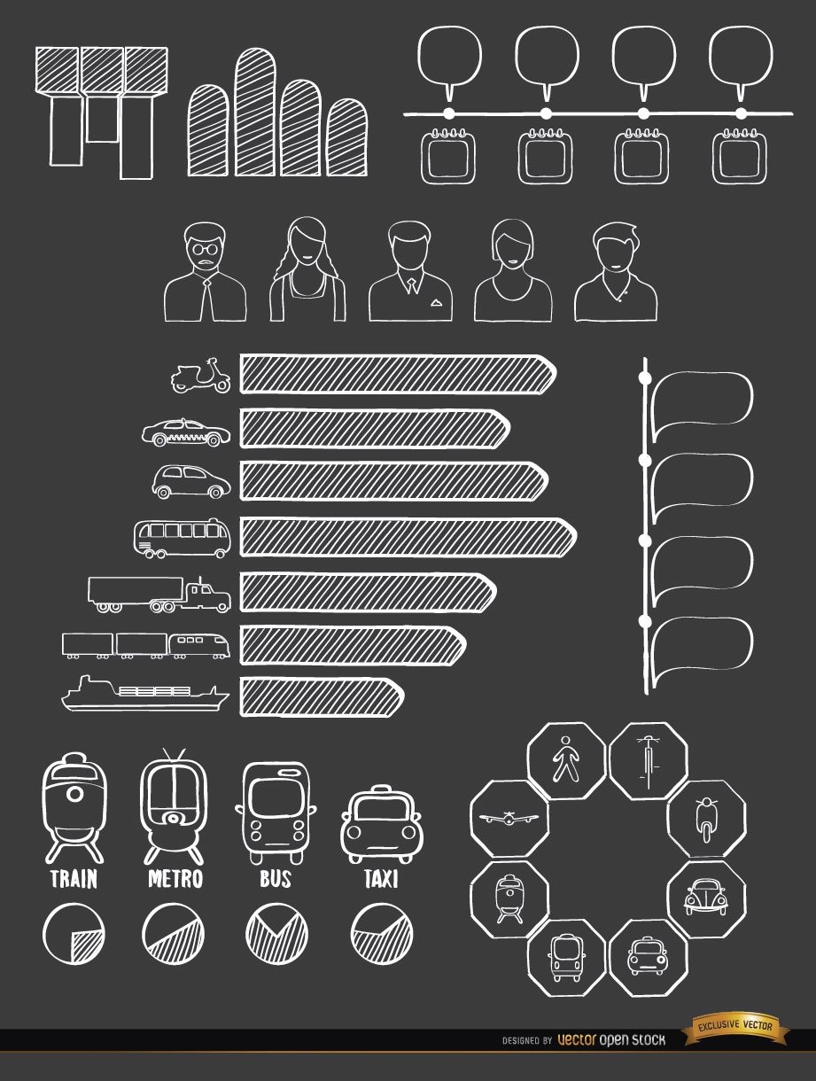 Medios de transporte doodle infografía