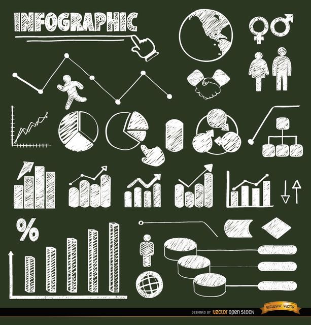 Elementos de infográfico social desenhados à mão