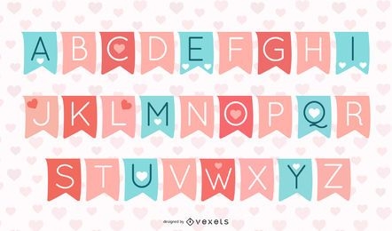 Tipografía de San Valentín en pancartas de cinta separadas