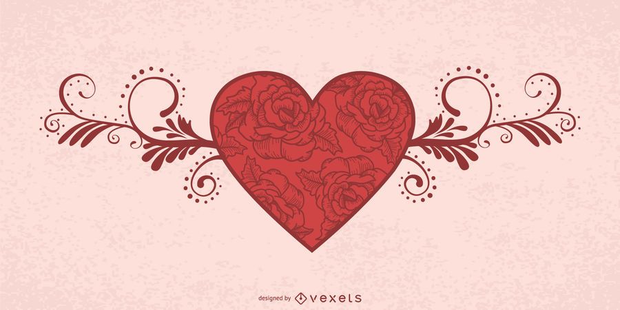 Tarjeta floral decorativa de la tarjeta del día de San Valentín del corazón Tarjeta floral decorativa de la tarjeta del día de San Valentín del corazón