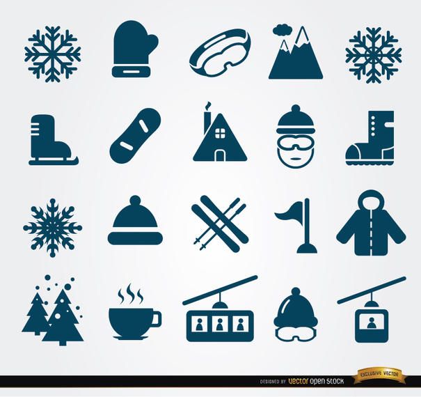 20 ícones de elementos de inverno 20 ícones de elementos de inverno