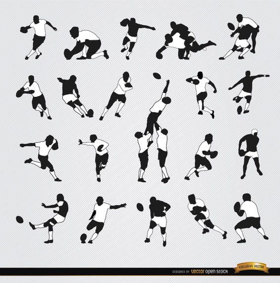 Conjunto de 20 silhuetas de Rugby Conjunto de 20 silhuetas de Rugby