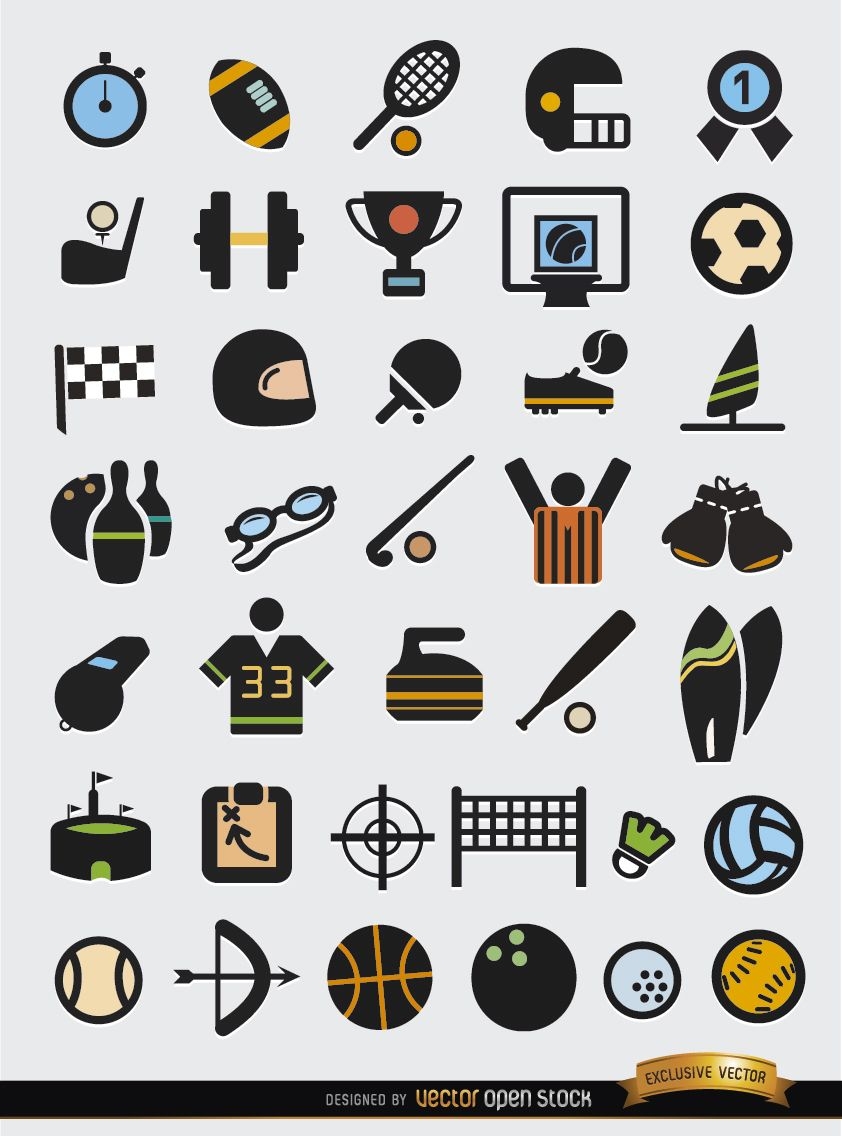 Conjunto de 37 iconos de elementos deportivos