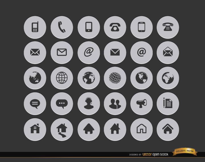 30 iconos de círculo de contacto de Internet 30 iconos de círculo de contacto de Internet