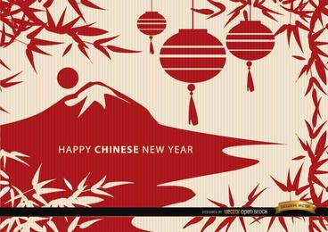 Fondo de pantalla de dibujo de paisaje de año nuevo chino