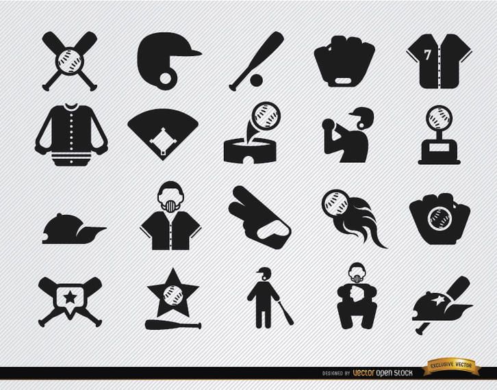 20 conjunto de ícones plana de beisebol 20 conjunto de ícones plana de beisebol