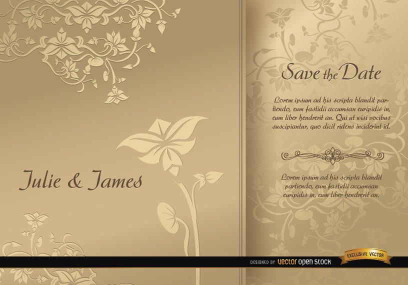 Invitación de boda floral con manga dorada Invitación de boda floral con manga dorada