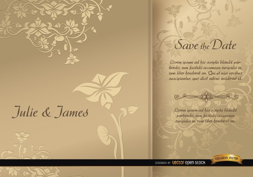 Cartão de casamento de manga floral dourada