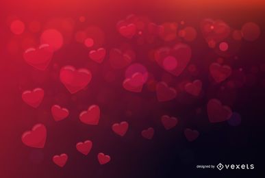 Fondo de San Valentín corazones bokeh fluorescente