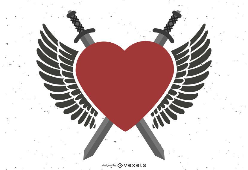Espadas cruzadas de corazón de alas poderosas Espadas cruzadas de corazón de alas poderosas