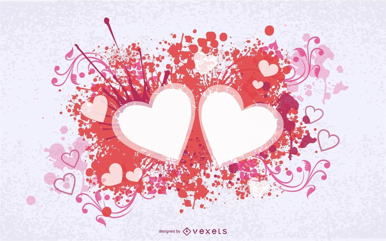 Tarjeta de San Valentín con corazones de remolinos salpicados