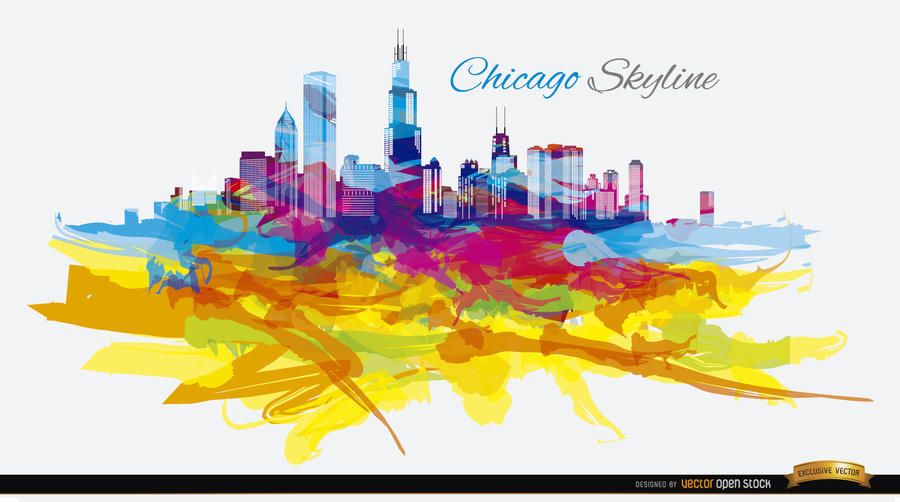 Psychedelyc colorful Chicago skyline Psychedelyc colorful Chicago skyline