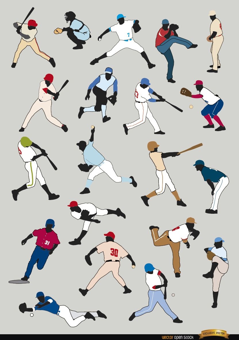20 Silhouetten von Baseballspielern