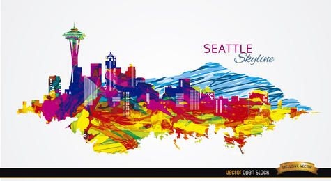 Trazos coloridos horizonte de Seattle