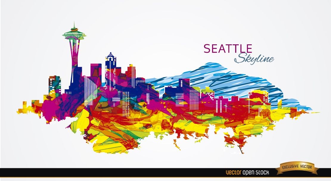 Colorful strokes Seattle skyline