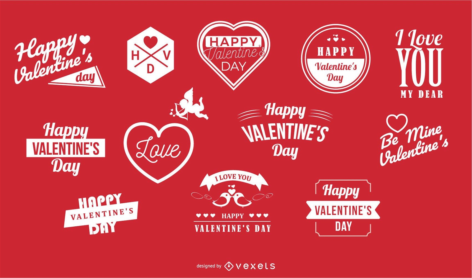 Paquete de etiquetas y tipografía de San Valentín