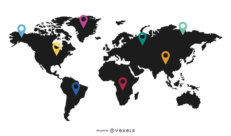 World Map with Flat Markers World Map with Flat Markers