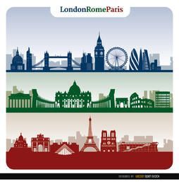 Banners do horizonte de Londres Roma Paris