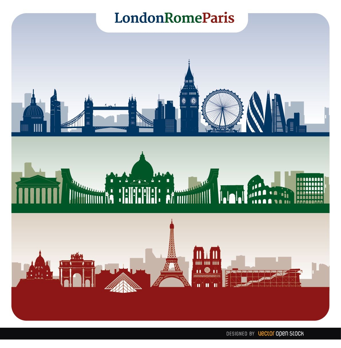 London Rome Paris skyline banners