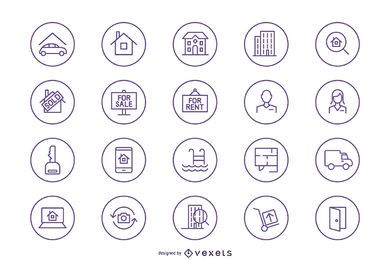 Silueta de paquete de iconos de bienes raíces
