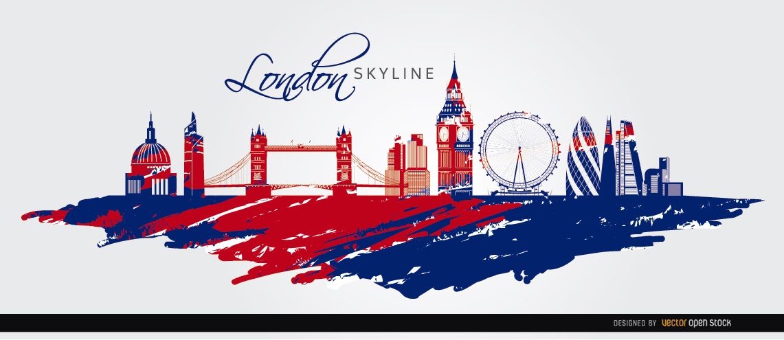 Bandeira pintada com o horizonte de Londres