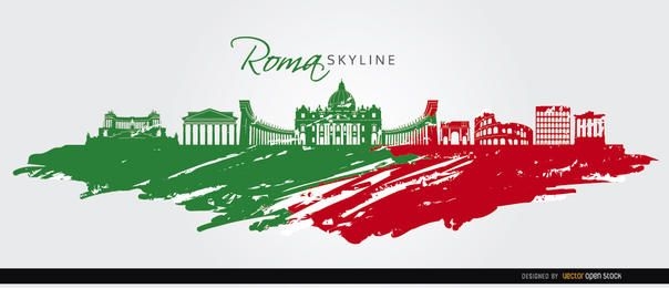Bandeira pintada com o horizonte de Roma