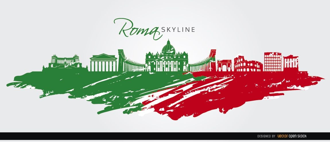 Bandeira pintada com o horizonte de Roma