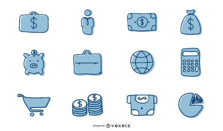 Hand gezeichnete Business Icon Pack