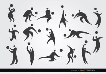 16 Volleyball player silhouettes set