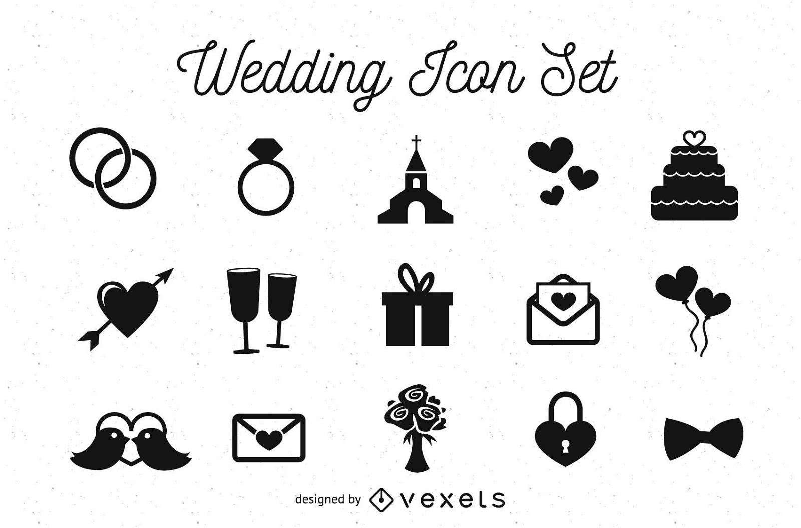 Paquete de iconos de boda en blanco y negro