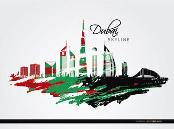 Dubai skyline with flag colors