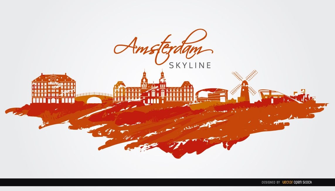 Amsterdam skyline painted orange