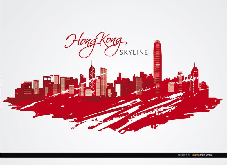 Hong Kong City Buildings Painted Red - Vector Download