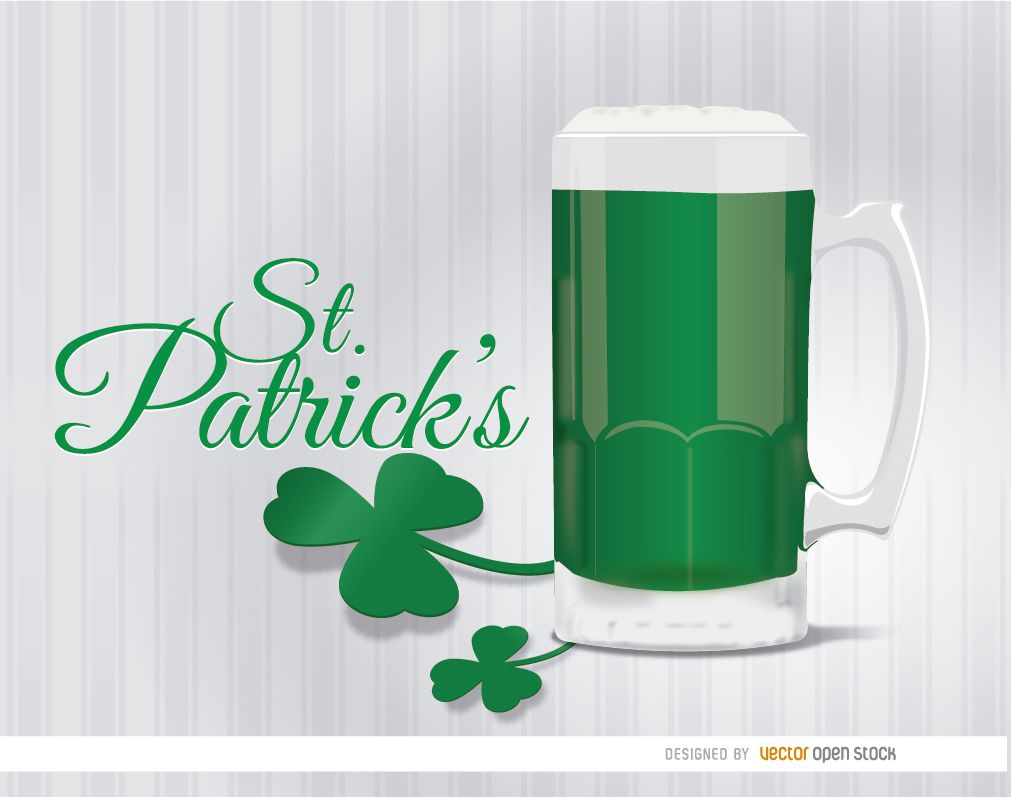 St. Patrickâs green beer shamrock background