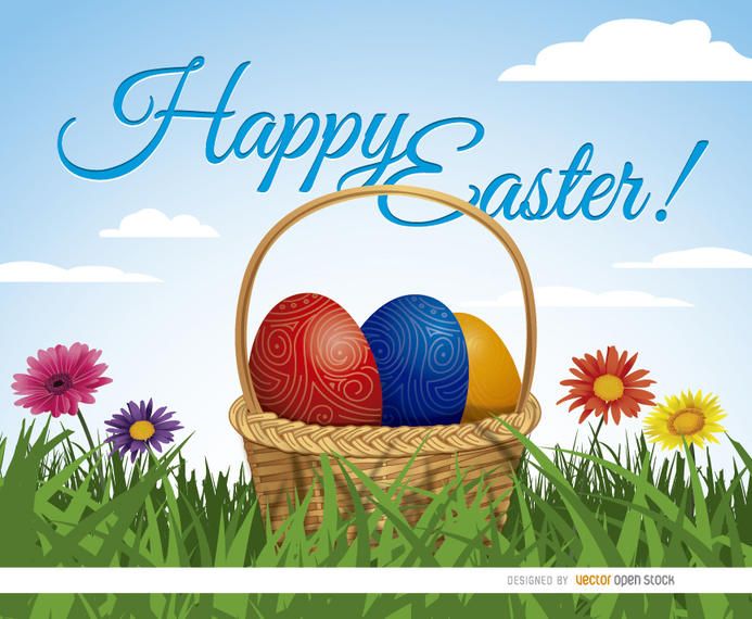 Easter eggs basket on grass background Easter eggs basket on grass background