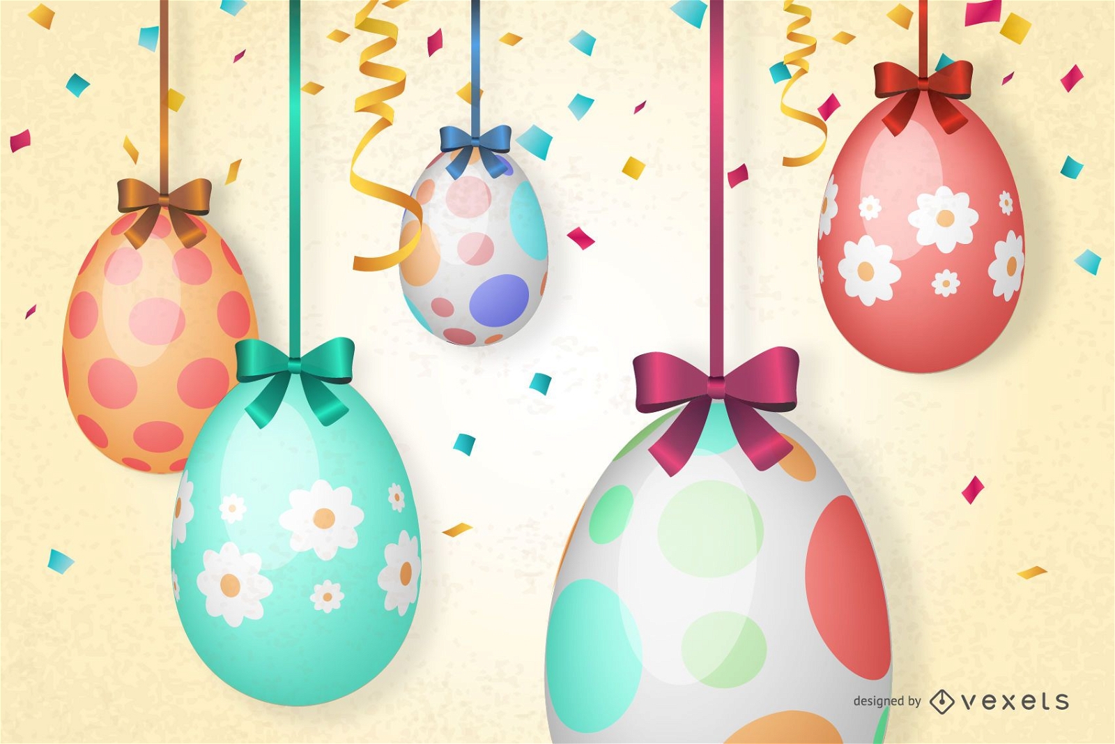 Easter Eggs Hanging with Ribbon